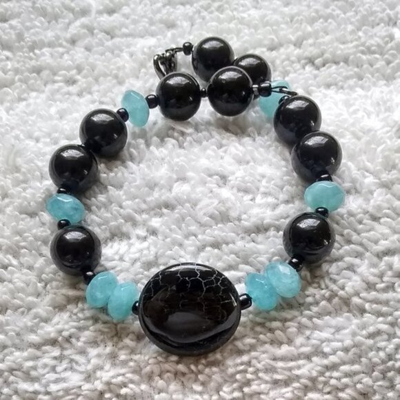 Chunky Beaded Boho Beachy Bracelet - Bigger Wrists 8.25" Agate Beads - Picture 1 of 10